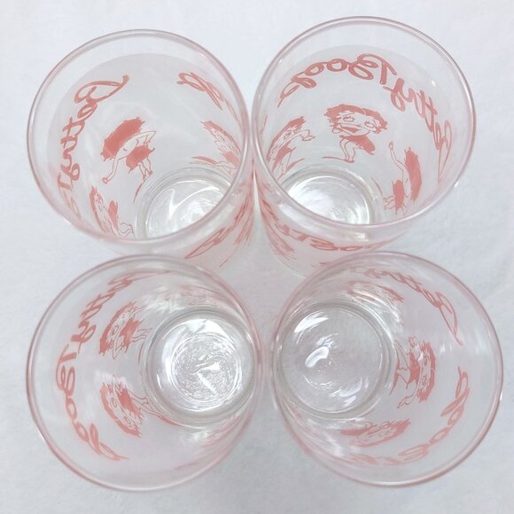 Betty Boop Pink Drinking Frosted Glasses Set Of 4 10 Oz Slim 1988 Vintage - Picture 7 of 8